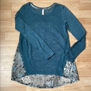 Teal Long Sleeve Top with Lace Accents
